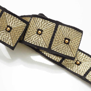 2" Wide Black Brass Gold Geometric Embroidered Drapery Tape Trim