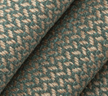 Load image into Gallery viewer, Heavy Duty Stain Resistant Teal Blue Beige Herringbone MCM Upholstery Fabric