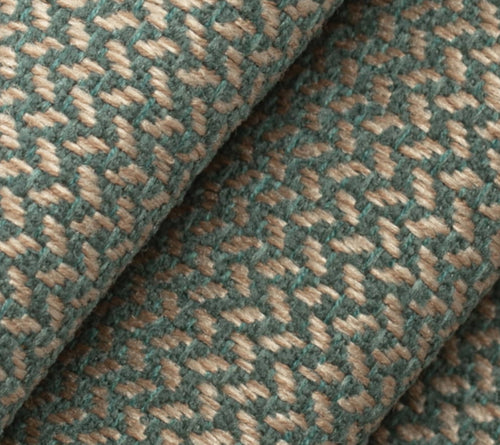 Heavy Duty Stain Resistant Teal Blue Beige Herringbone MCM Upholstery Fabric