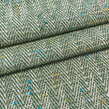 Load image into Gallery viewer, Cotton Viscose Linen Green Beige Mustard Turquoise Herringbone Tweed Upholstery Drapery Fabric