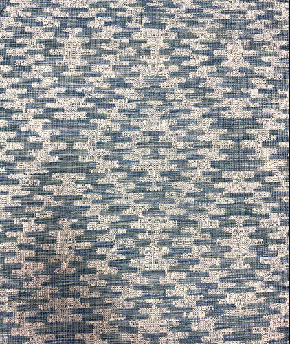 Wemyss Nomad Berber Cadet Geometric Stain Resistant Upholstery Teal Blue Off White Fabric