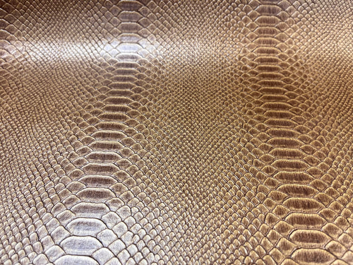 Designer Heavy Duty Caramel Brown Bronze Reptile Snake Faux Leather Upholstery Vinyl