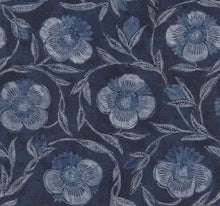 Load image into Gallery viewer, Cotton Viscose Linen Indigo Navy Blue Floral Upholstery Drapery Fabric