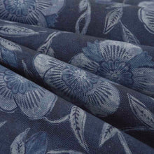 Load image into Gallery viewer, Cotton Viscose Linen Indigo Navy Blue Floral Upholstery Drapery Fabric