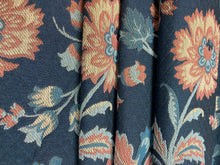 Load image into Gallery viewer, Navy Blue Coral Beige Foral Jacobean Matelasse Upholstery Fabric WHS 4624