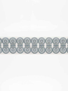 3.25" Wide Linen Viscose Ivory Blue Embroidered Drapery Tape Trim