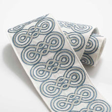 Load image into Gallery viewer, 3.25&quot; Wide Linen Viscose Ivory Blue Embroidered Drapery Tape Trim