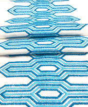 Load image into Gallery viewer, One Yard Remnant Thibaut Nola Stripe Embroidery Aqua Teal Fabric STA 4592