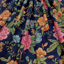 Load image into Gallery viewer, Linen Viscose Navy Blue Green Pink Teal Orange Floral Chinoiserie Upholstery Drapery Fabric