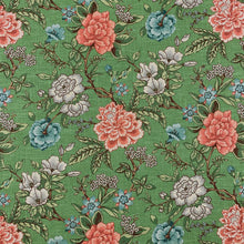 Load image into Gallery viewer, Linen Viscose Jade Green Teal Blue Pink Floral Chinoiserie Upholstery Drapery Fabric