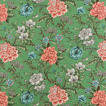 Load image into Gallery viewer, Linen Viscose Jade Green Teal Blue Pink Floral Chinoiserie Upholstery Drapery Fabric