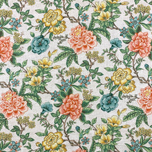 Load image into Gallery viewer, Linen Viscose Ivory Green Pink Orange Yellow Floral Chinoiserie Upholstery Drapery Fabric