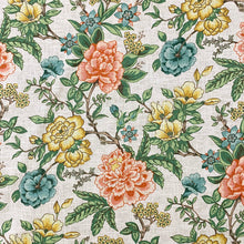 Load image into Gallery viewer, Linen Viscose Ivory Green Pink Orange Yellow Floral Chinoiserie Upholstery Drapery Fabric