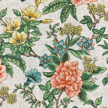 Load image into Gallery viewer, Linen Viscose Ivory Green Pink Orange Yellow Floral Chinoiserie Upholstery Drapery Fabric
