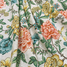 Load image into Gallery viewer, Linen Viscose Ivory Green Pink Orange Yellow Floral Chinoiserie Upholstery Drapery Fabric