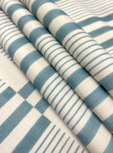 Load image into Gallery viewer, Kelly Wearstler Slate Blue Cream Bandeau  Indoor Outdoor Geom Upholstery Fabric WHS 5192