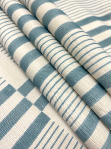 Kelly Wearstler Slate Blue Cream Bandeau  Indoor Outdoor Geom Upholstery Fabric WHS 5192