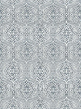 Load image into Gallery viewer, Cotton Blend White Navy Blue Medallion Embroidered Drapery Fabric FB