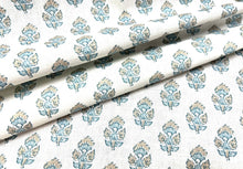Load image into Gallery viewer, Thibaut Anna French Julian Beige Spa Blue Floral Cotton Fabric STA 1919