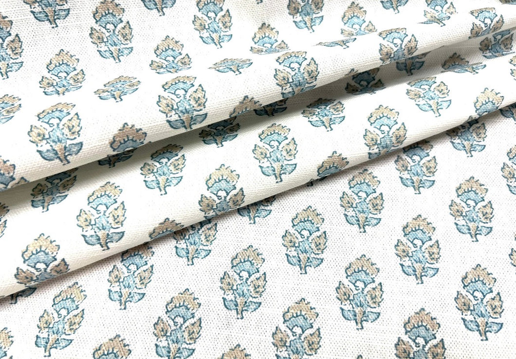 Thibaut Anna French Julian Beige Spa Blue Floral Cotton Fabric STA 1919
