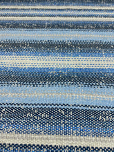 Load image into Gallery viewer, Designer Water &amp; Stain Resistant Navy Blue Cerulean Grey Cream Stripe Upholstery Fabric STA 5072