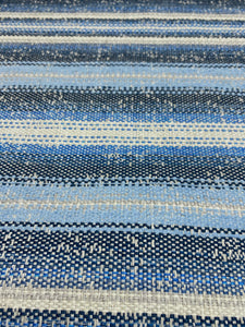 Designer Water & Stain Resistant Navy Blue Cerulean Grey Cream Stripe Upholstery Fabric STA 5072
