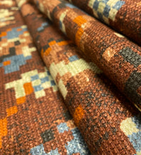 Load image into Gallery viewer, Diego Spice Larsen Burgundy Red Black Teal Yellow Kilim Upholstery Fabric STA 5184