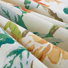 Load image into Gallery viewer, Cotton Linen Blend Green Coral Cream Blue Floral Upholstery Drapery Fabric FB