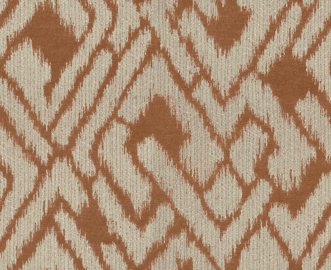 Coral Cream Geometric Abstract Ikat Chenille Upholstery Fabric FB