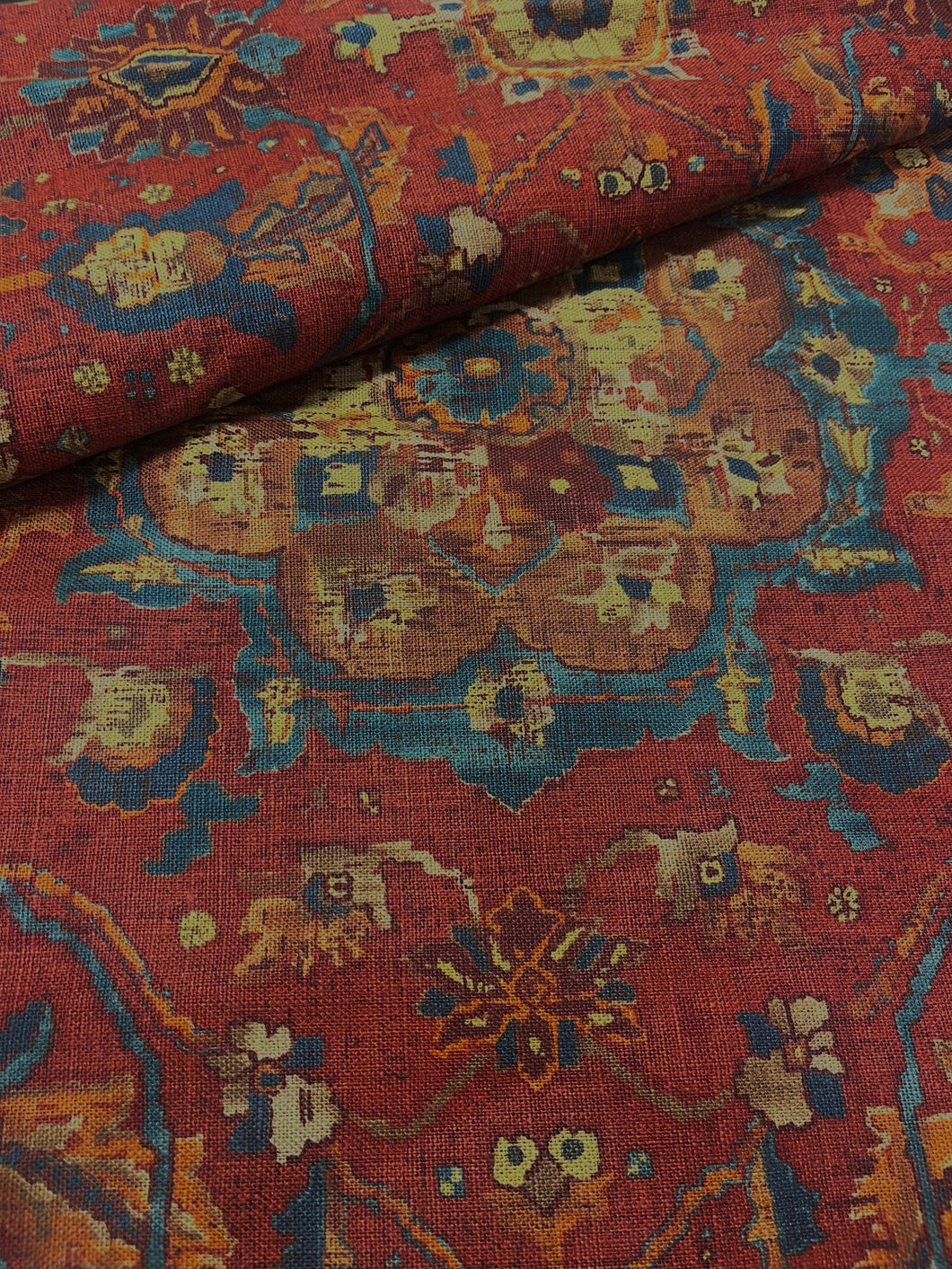 Remnant Schumacher JAHANARA CARPET TURKISH RED LINEN FABRIC