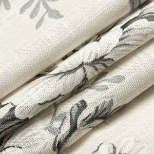 Charcoal Black Grey Ivory Floral Upholstery Fabric