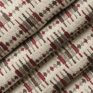 Cream Red Grey Brown Abstract Geometric Upholstery Fabric