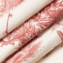Load image into Gallery viewer, Cream Burgundy Red French Scenic Toile Drapery Upholstery Fabric