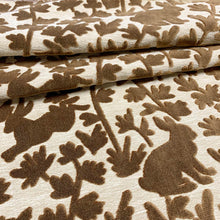 Load image into Gallery viewer, Beige Brown Woodland Animal Pattern Cut Velvet Upholstery Drapery Fabric