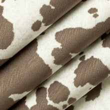 Load image into Gallery viewer, Heavy Duty Off White Brown Cowhide Brindle Microfiber Animal Pattern Upholstery Fabric