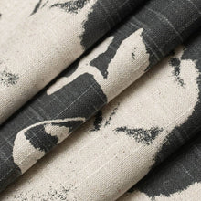 Load image into Gallery viewer, Charcoal Black Ivory Floral Upholstery Fabric