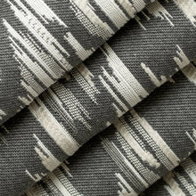 Load image into Gallery viewer, Heavy Duty Charcoal Black Off White Ikat Herringbone Ethnic Geometric Upholstery Fabric