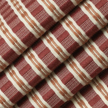 Load image into Gallery viewer, Rusty Red Coral Cream Woven Stripe Upholstery Fabric