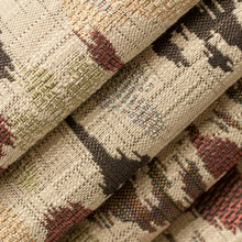Load image into Gallery viewer, Heavy Duty Red Brown Cream Seafoam Yellow Ikat Ethnic Geometric Upholstery Fabric