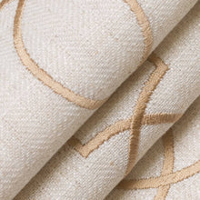 Load image into Gallery viewer, Oatmeal Beige Herringbone Mustard Gold Embroidered Geometric Upholstery Fabric