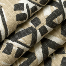 Load image into Gallery viewer, Heavy Duty Mustard Brown Cream Black Mudcloth Ethnic Geometric Upholstery Fabric