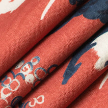 Load image into Gallery viewer, Red Teal Beige Asian Chinoiserie Cotton Drapery Upholstery Fabric