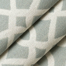 Load image into Gallery viewer, Stain Resistant Crypton Aqua Blue Cream Trellis Geometric Upholstery Drapery Fabric