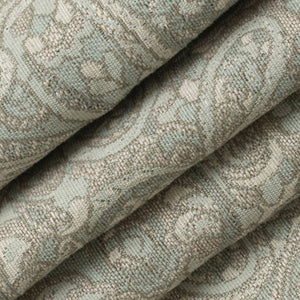 Stain Resistant Aqua Blue Raupe Paisley Upholstery Drapery Fabric