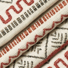 Load image into Gallery viewer, Cream Grey Rusty Red Orange Ethnic Stripe Upholstery Fabric