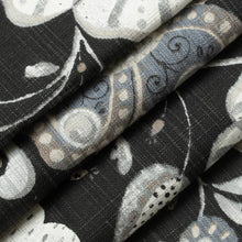 Load image into Gallery viewer, Charcoal Black Ivory Taupe Floral Upholstery Fabric