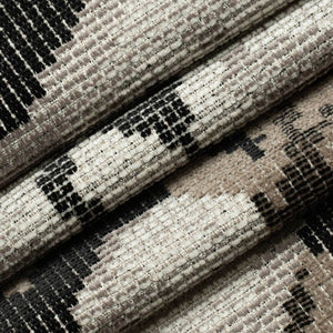 Black Taupe Beige Floral Chenille Upholstery Fabric