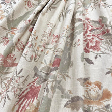 Load image into Gallery viewer, Linen Blend Ecru Red Green Taupe Floral Bird Upholstery Drapery Fabric MGF