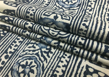 Load image into Gallery viewer, 1.3 Yard Remnant Thibaut Javanese Stripe Navy &amp; White Linen Cotton Fabric