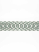 Load image into Gallery viewer, 3.25&quot; Wide Linen Viscose Ivory Seafoam Green Embroidered Drapery Tape Trim
